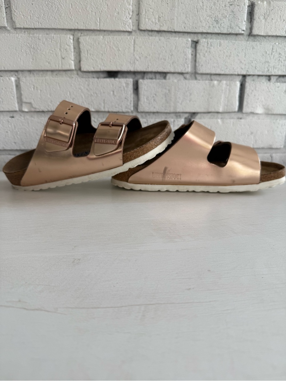 Birkenstock Arizona Metallic Bronze Rose Gold Double Strap Sandals EU 37 Narrow - Picture 4 of 8